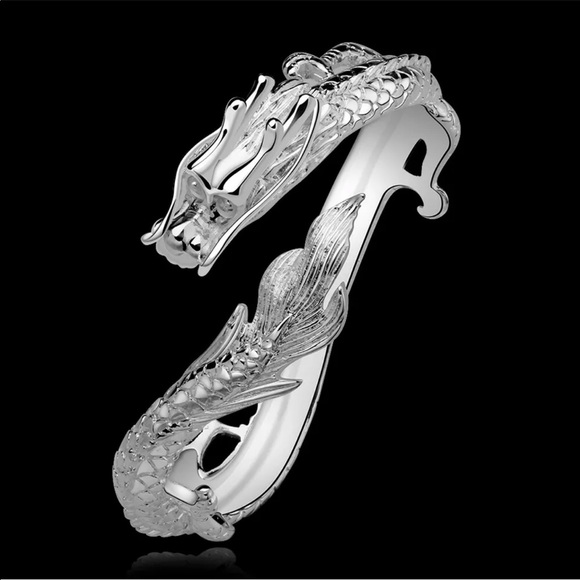 Silver Plated Dragon Wristband CuffBangle Bracelet - Picture 4 of 5